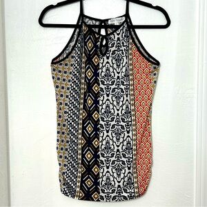 Women's Daily Special Multi-colored Tank Top, Decorative Keyhole Front/Back Sz M